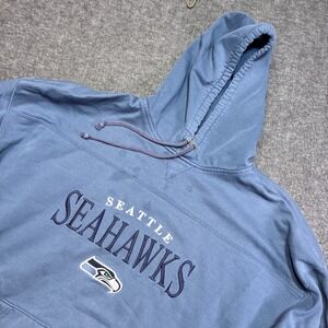 NFL Seattle Seahawks Hoodie Mens XL Blue Embroidered Vintage Stains